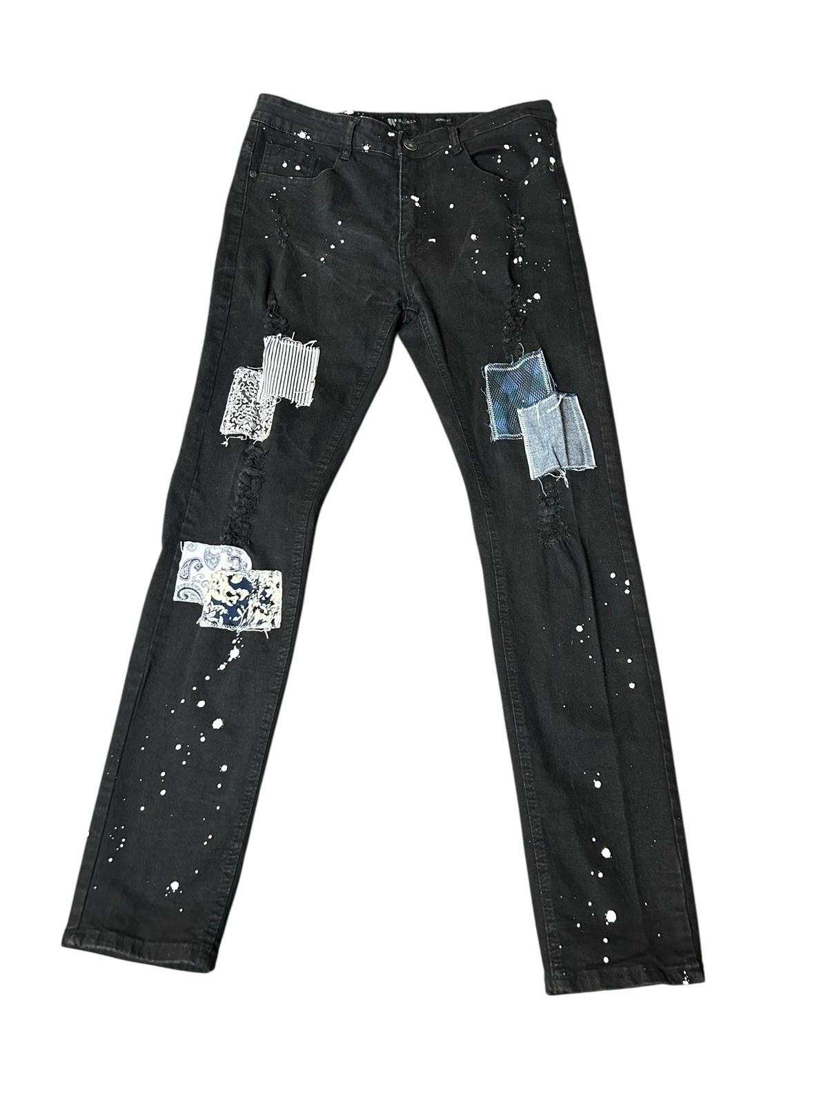 Waimea Distressed Patchwork Paint Splatter Jeans … - image 1