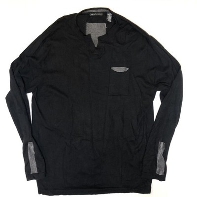 Age Of Wisdom Men's Large Sweater Black Gray Stripe Angora Cashmere Blend Preppy