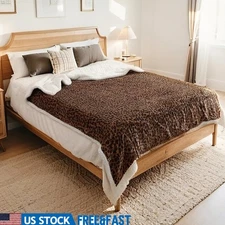 Dual-Sided Leopard Print Electric Heated Blanket Soft Plush Warmth Control New