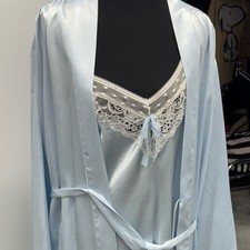 Oscar de La Renta Women’s Baby Blue Nightgown Duster Robe Set Designer Luxury