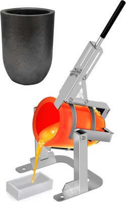 Hand-Held Crucible Pouring Tongs with a Graphite Crucible and a Pouring Rack, Wo
