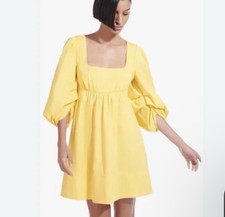 Staud Sophie Mini Dress Yellow, Puff Sleeve, Size XS