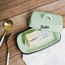 Cheese Storage Box Enamel Butter Dish Nostalgic With Lid Cheese Plate Dust-Proof