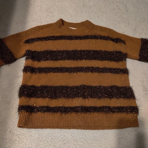 Madewell Tinsel Stripe Pullover Sweater XS Brown Copper Heather Afterglow Shiny - Picture 3 of 9