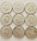 ALL 90% US SILVER Pre 1964 Half Dollars KENNEDY HALVES Lot of 9 FV $4.50