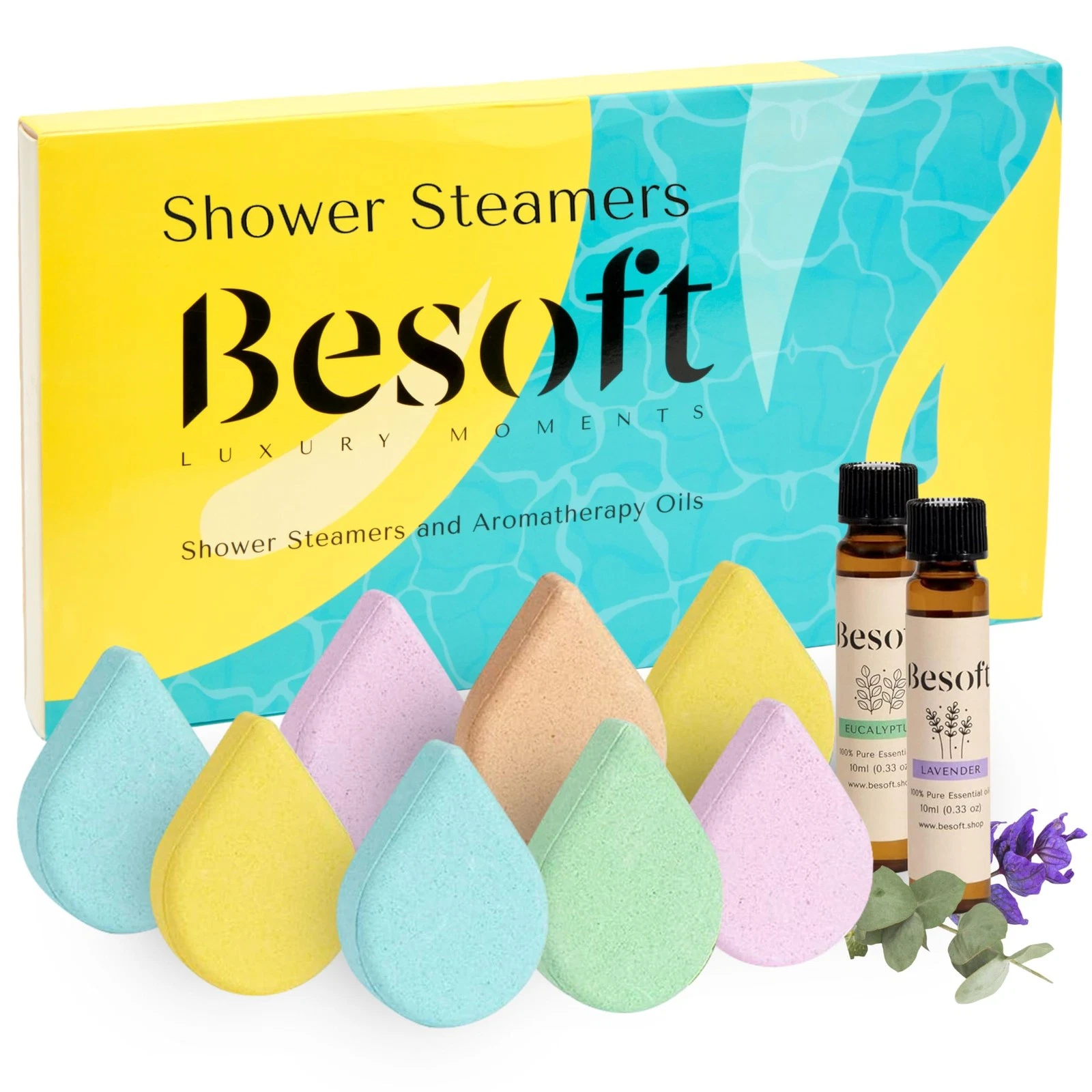 Besoft Shower Steamers Aromatherapy Set - 8 Shower Bombs with 2 Lavender and