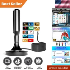 Compact Indoor Digital Antenna - 120 Channels, Easy Install, 10ft Cable Included