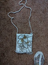 Beaded White Bag With Gold And Silver Beads