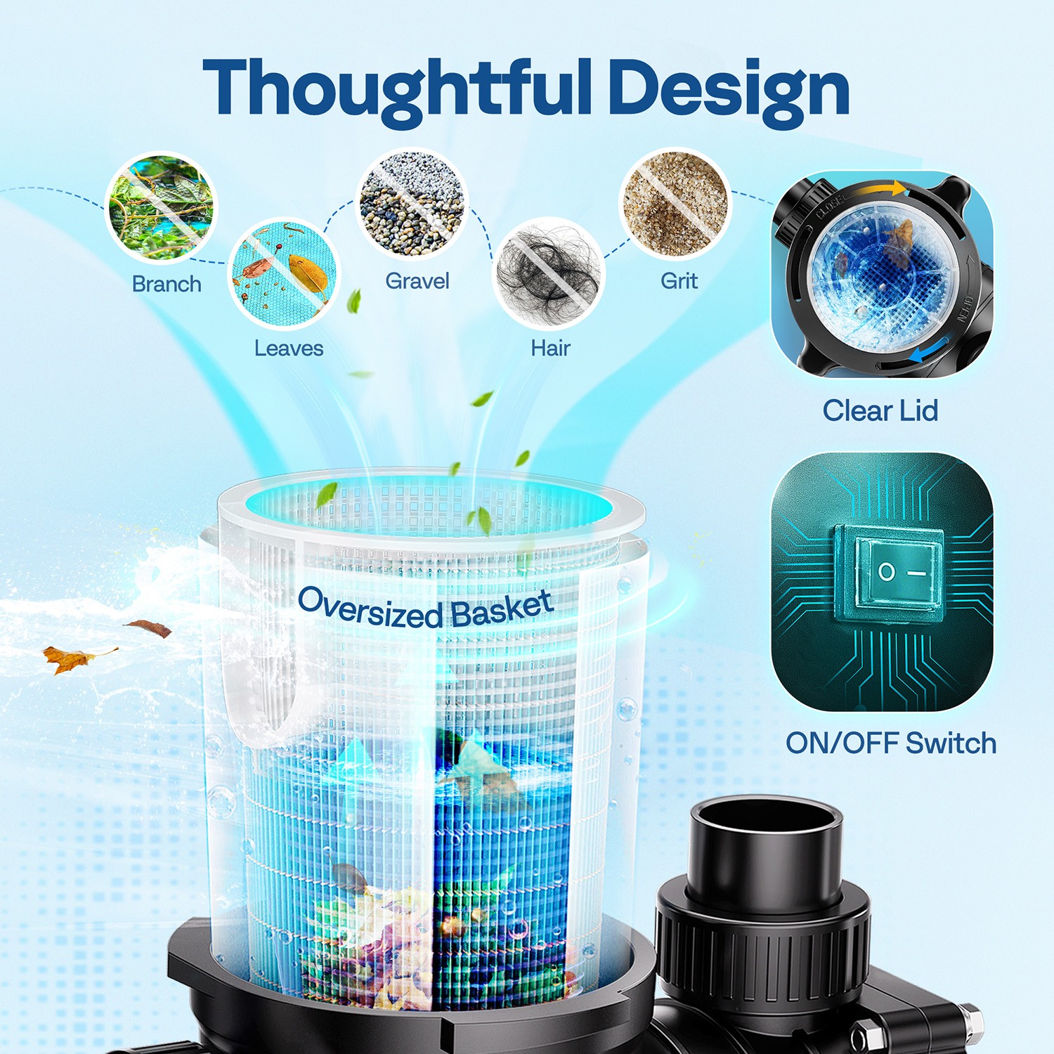 2.0 HP 6498 GPH Self Primming In/Above Ground Swimming Pool Pump & ON ...