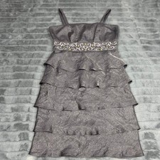 Davids Bridal Womens Metallic Charcoal Grey Tiered Ruffle Cocktail Dress Size 10