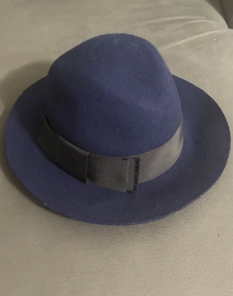 Новый с Ярлыками Kate Spade Нью-Йорк классический темно-синий + черный широкие поля Fedora 100% шерсти Size0/S - Изображение 2 из 4