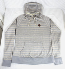 Womens/Ladies Burton Dryride WB Heron Gray Beige Striped Fleece Lined Hoodie Lrg