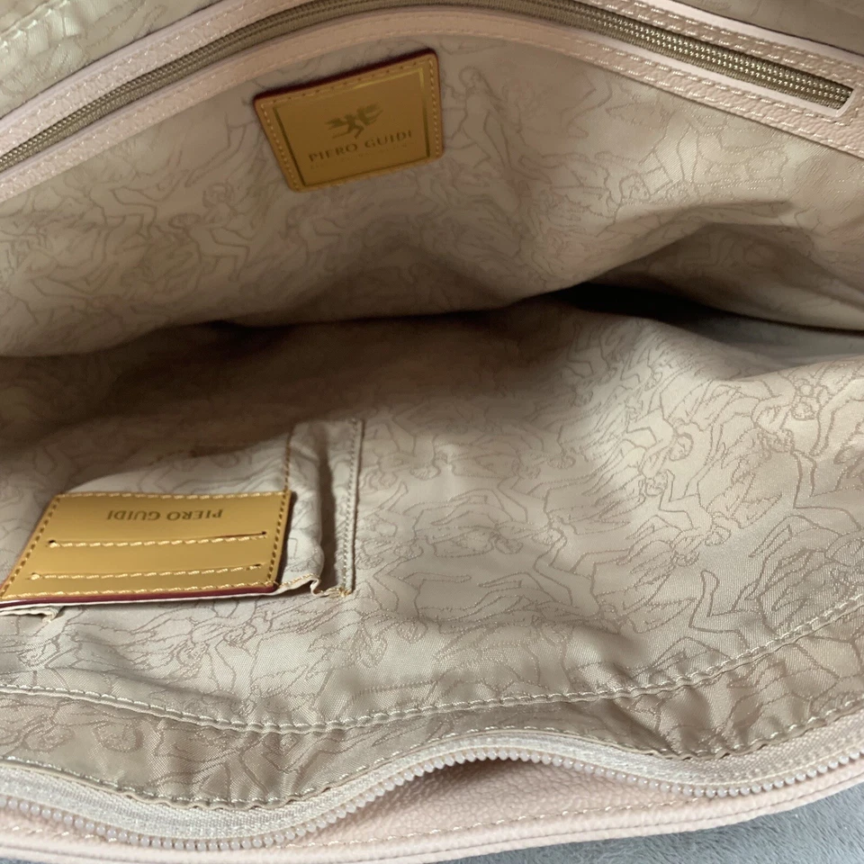 Piero Guidi Solid Beige Satchel Bag Logo With Zip Closure - Image 4 of 4