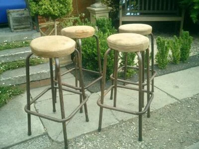 French Country Provincial Set 4 Rustic Metal Hessian Bar Stools