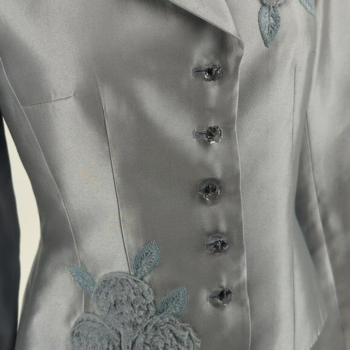 Terri Jones Satin Flower Applique Blazer Gray 4 evening cocktail party formal - Picture 4 of 7