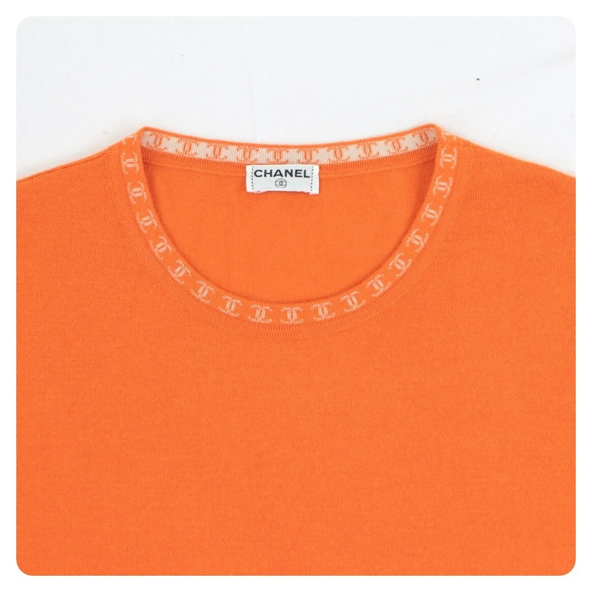 CHANEL 100% Cashmere Knit T-shirt Orange Authentic Women Used from Japan