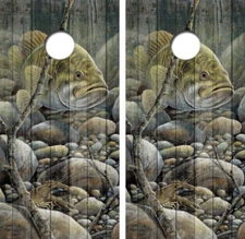 Bass & Crayfish Barnwood Cornhole Board Wrap LAMINATED Decal Vinyl Sticker #4374