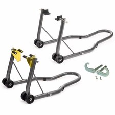 NEW Universal Track Front And Rear Motorcycle Paddock Stand Pair Stands Combo