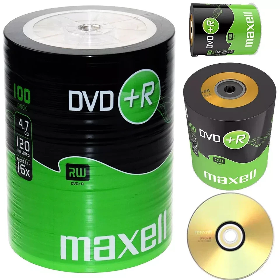 100 x MAXELL DVD+R 16x BLANK RECORDABLE DVD 4.7GB DISCS 120 MINS