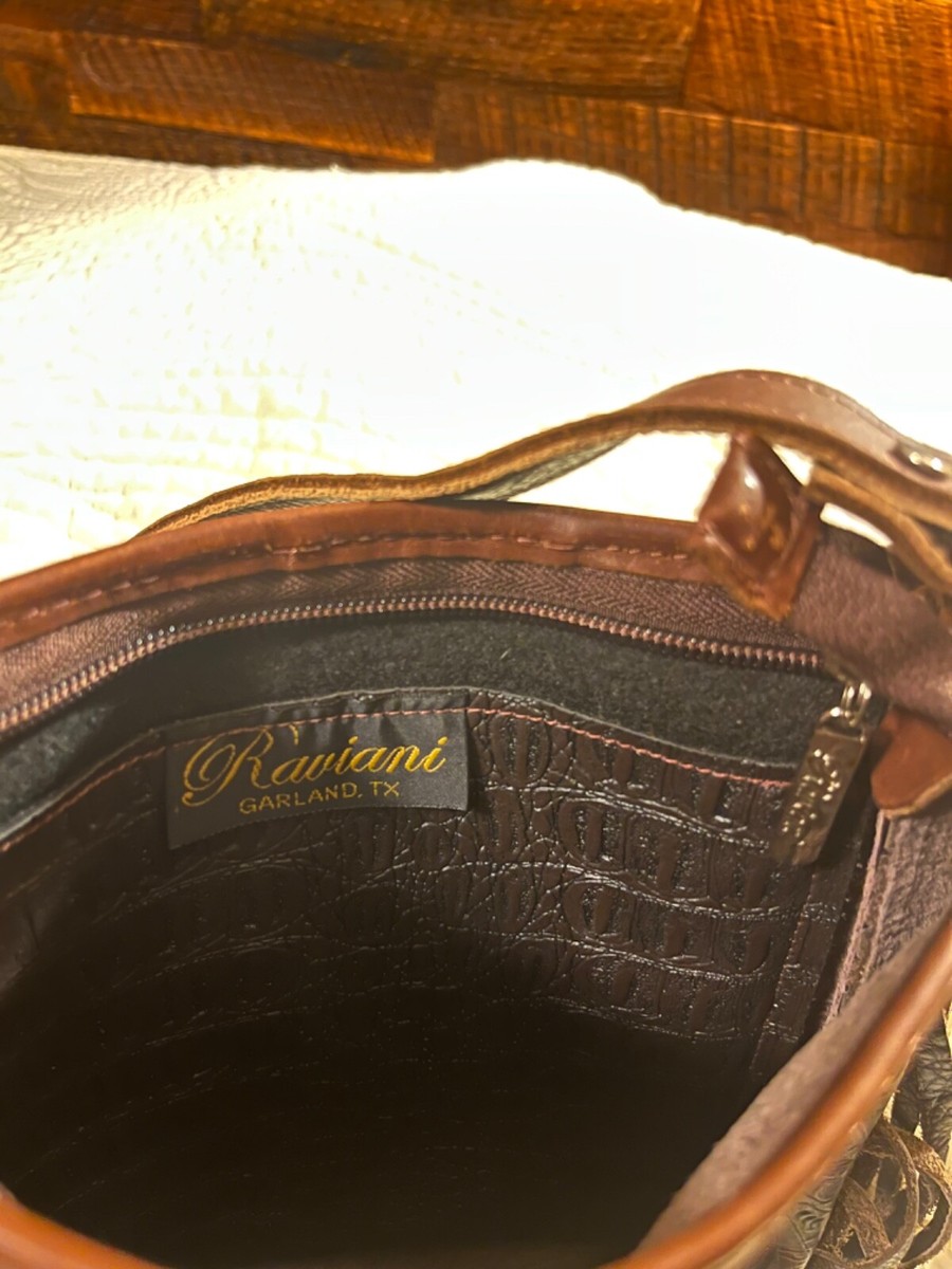 RAVIANI BROWN LEATHER Western Fringe FLORAL Embossed CROSSBODY BAG