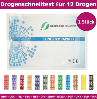 1x Drogenschnelltest Multi 12 AMP COC THC BZO MET OPI EDDP MDMA PCP OXY BUP TCA