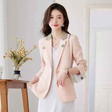 Giacca da Tailleur Blazer Donna Ufficio Elegante Slim Rosa Bottone 04482