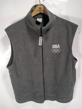 Vintage United States Olympic Committee Fleece Vest Gray Full Zip Men's XL