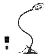 Desk Clip on Lamp for Reading Home Office, with 5V 2A Adapter, 10 Dimmable Br...