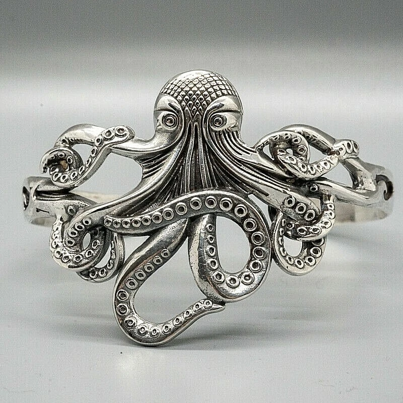 Kraken Sea Monster 925 silver bangle torc celtic Octopus Tentacle Pirate Biker
