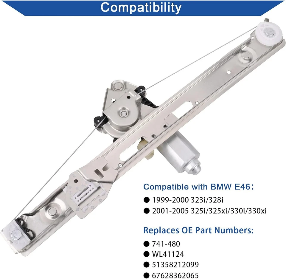 Rear Left&Right Power Window Regulator w/Motor for BMW 325i 328i 323i 325Xi 330i - Изображение 2 из 4