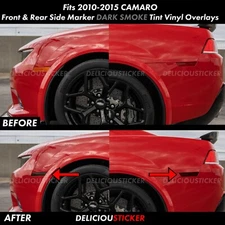 Fits 2010-2015 Camaro SMOKE Side Markers Front & Rear Tint PreCut Overlays Vinyl