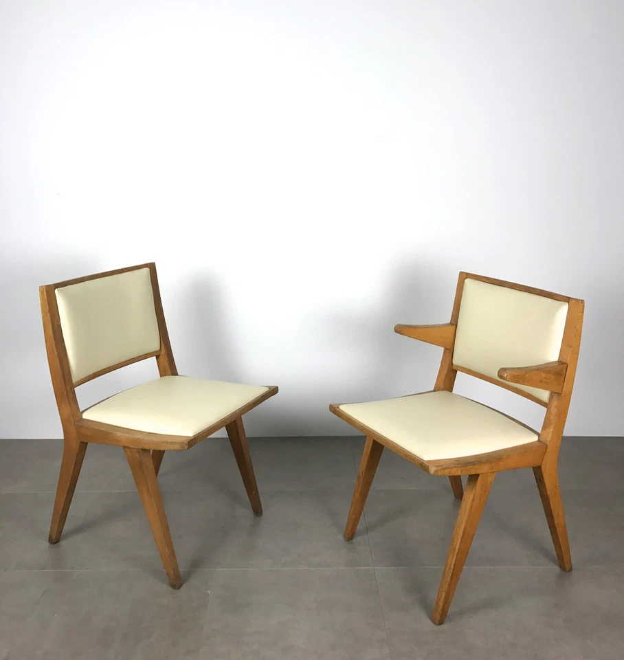 Par de Cadeiras de Madeira Modernas Vintage Meio Século da Daystrom 1950 Estilo Jens Risom - Imagem 2 de 4