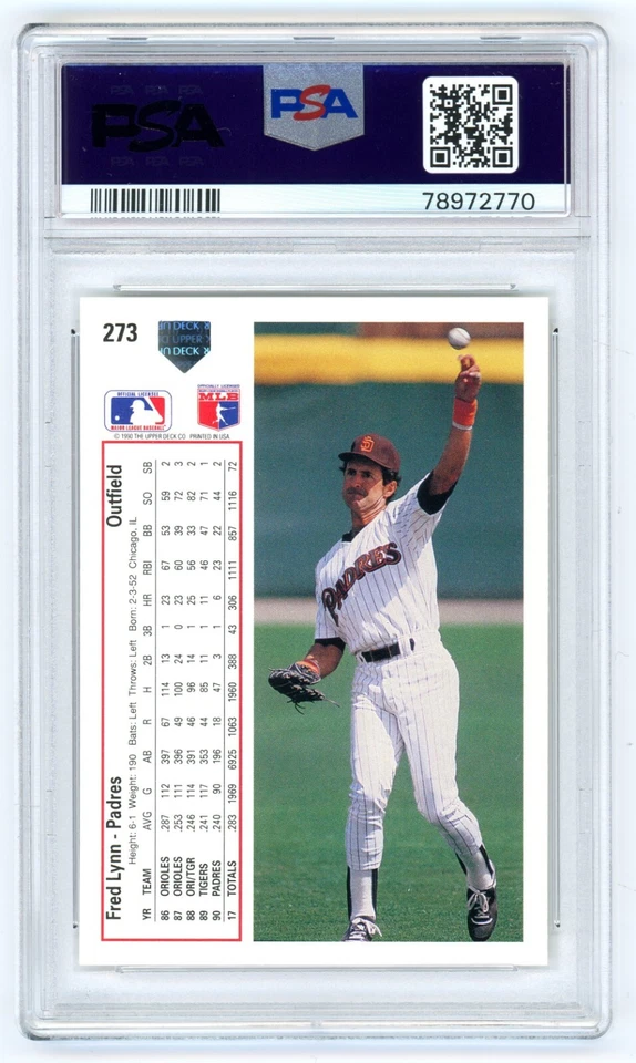 1991 UPPER DECK FRED LYNN #273 BOSTON RED SOX GREAT GOLD DUST PSA 9 MINT - Image 2 of 2