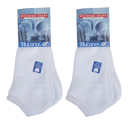 RUCANOR 2 x Packs White Lo Down Sports Socks 2 Pairs Soft Cotton Blend UK 5-7