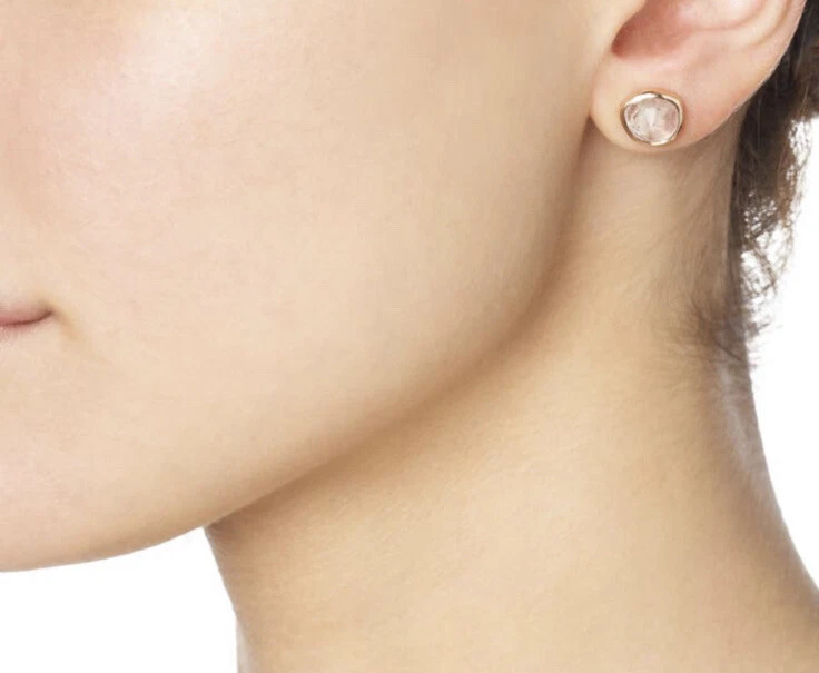 Pendientes MONICA VINADER Cuarzo Rosa Chapados en Oro Rosa 18K Tachuelas Nuevos en Caja Foto 3 de 4