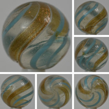Handmade Aqua Banded Lutz Marble, Shooter 29/32 in, Near Mint , Germany, S1261