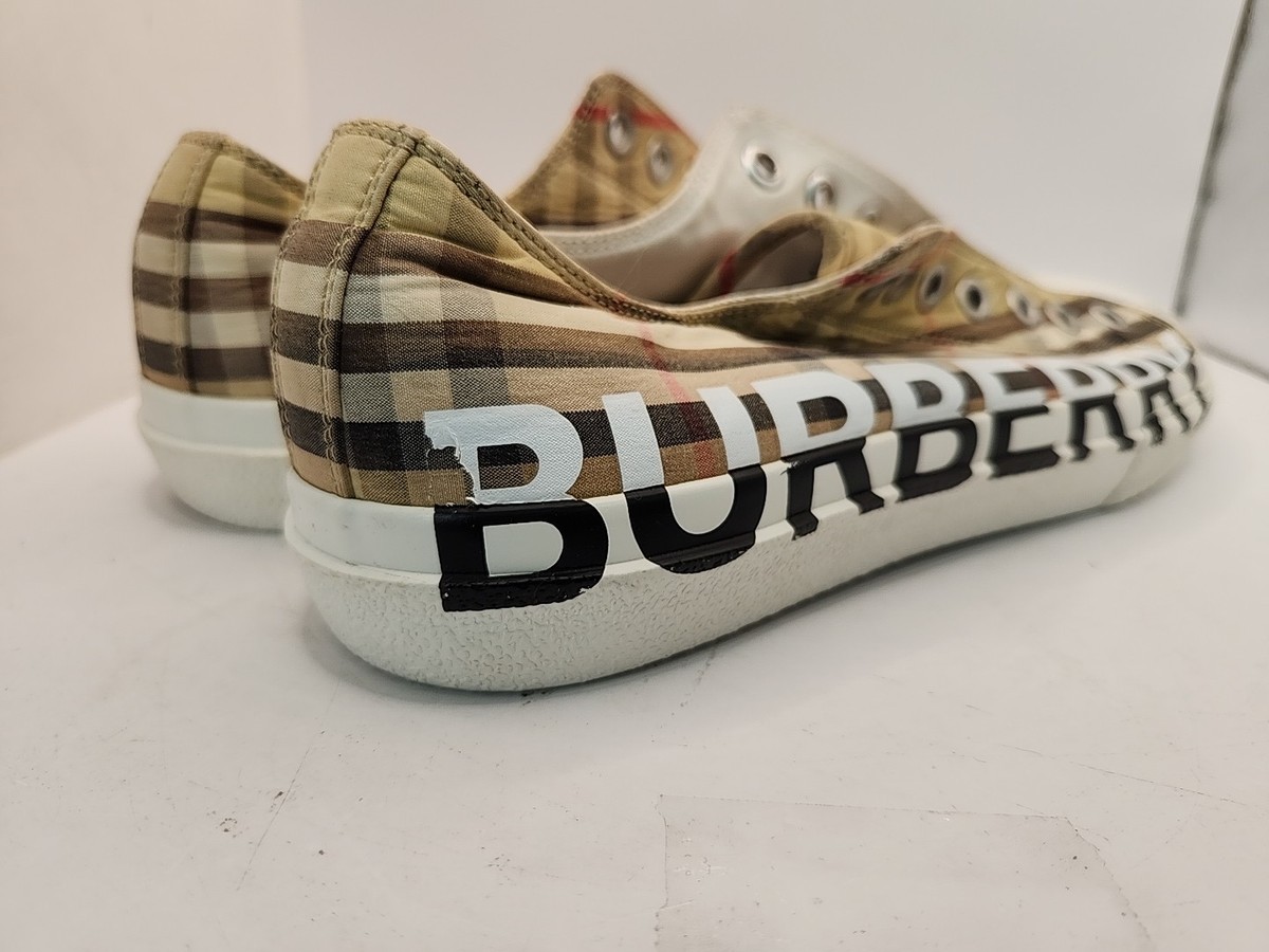 Authentic Burberry logo print vintage check cotton sneakers archive beige Burberry Logo Print Vintage Check Cotton Sneakers Archive Beige main image 2