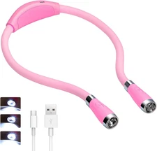 LED Neck Book Light USB C Rechargeable Hands Free 3 Mode Brightness Pink