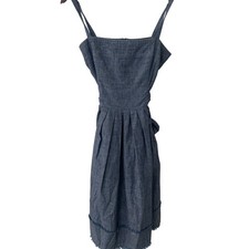 Talbots Petite Blue Chambray Frayed Hem Tie Waist Sundress Midi Sz10 NWT