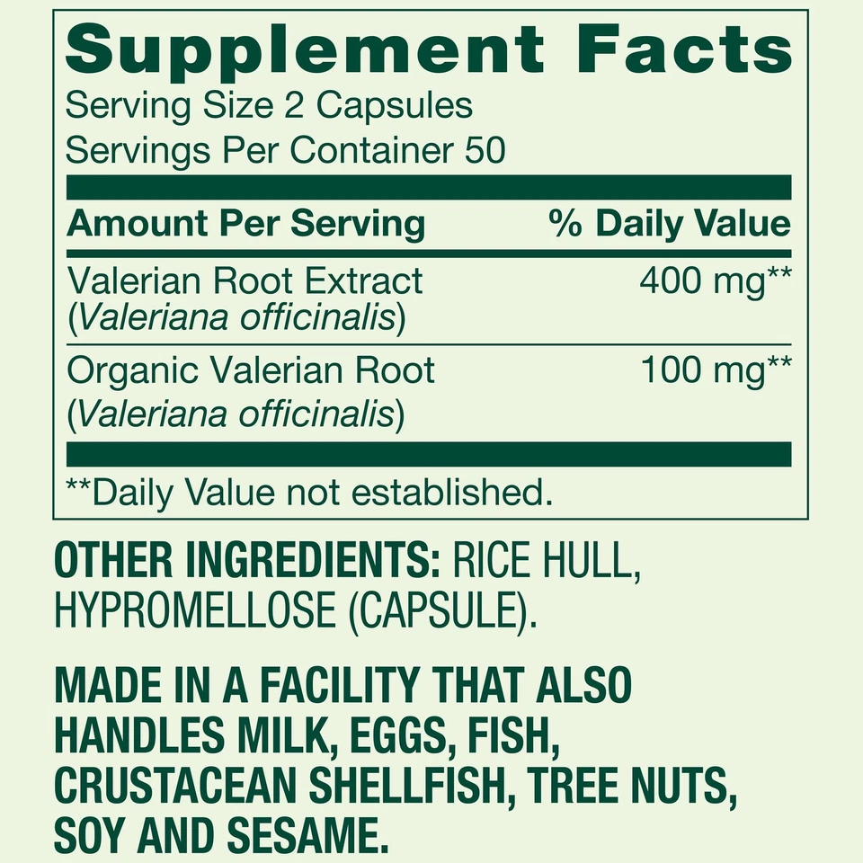 Spring Valley Valerian Root 500 mg Capsules, Sleep & Stress Support, 100 Count - Image 2 of 4