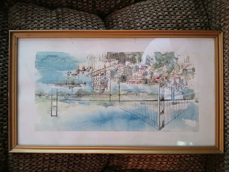 Isil Ozisik Reproduction Watercolor 1976 Istanbul Bridge Signed ışıl özışık