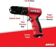 Aircat 4338 3/8" Composite Reversible Pneumatic Drill w/ Jacobs Keyless Chuck