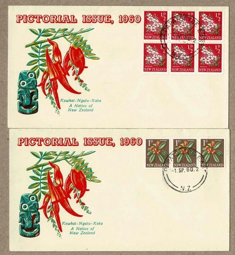 New Zealand NZ  1960 Pictorials ½d 1d Unsealed Unaddressed FDC Cover x2