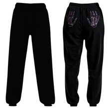 PINK Victoria's Secret Black Joggers with Purple Bling Skeleton Hands on Butt