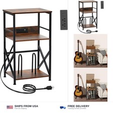DALEMHOME Record Player Stand with Charging Station, 3-Tier Side Table for 10...