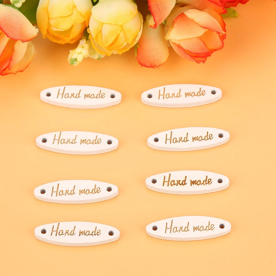 100PCS Oval Holz Handmade 2-Loch Buttons Label Tag Nähen DIY Scrapbooking Crafts - Bild 4 von 4
