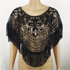 SEQUIN SHAWL-BLACK Sheer Shawl with Tassel and Sequin Embellishments