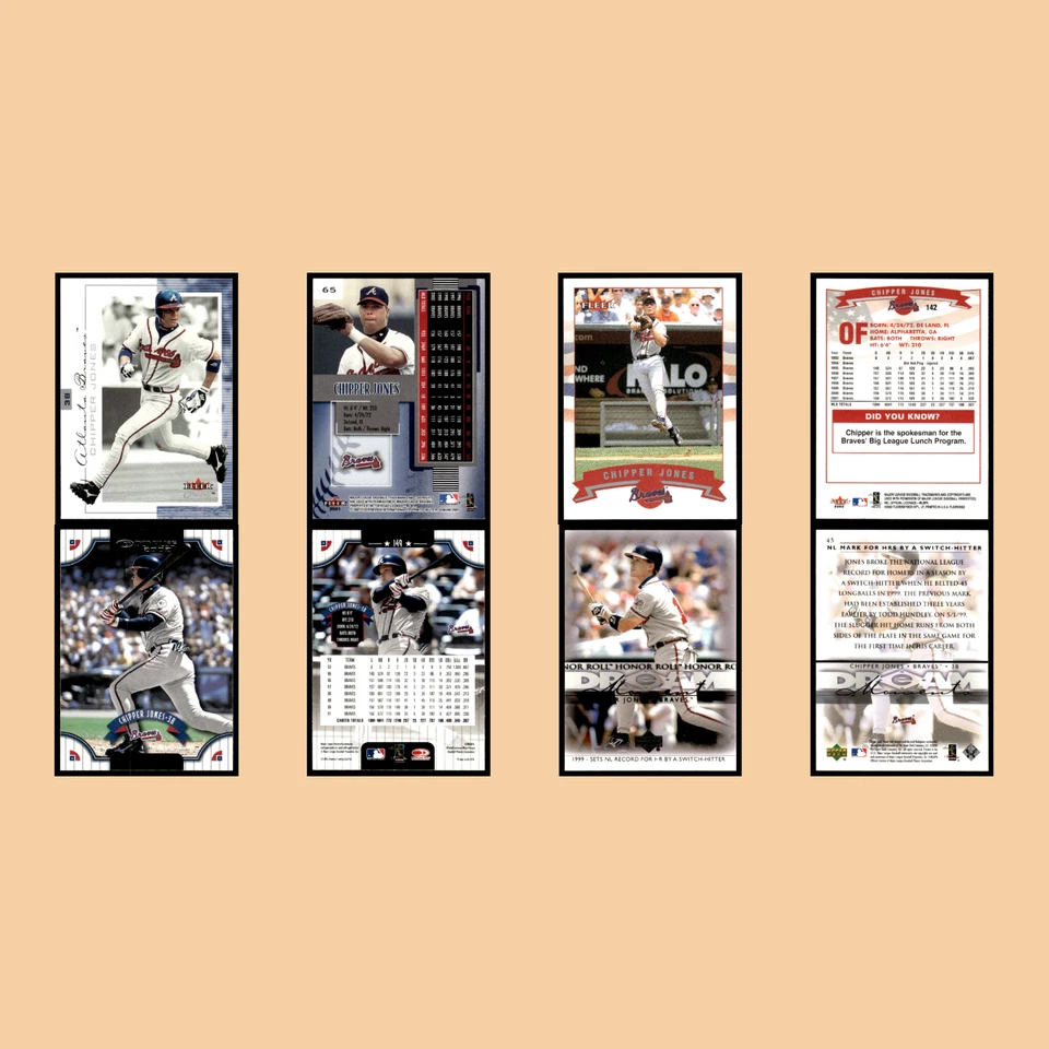 Lote de 25 tarjetas de béisbol Chipper Jones 2001 Fleer genuino Atlanta Braves conjunto MLB casi nuevo Foto 3 de 4