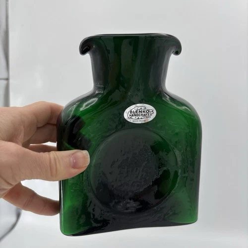Blenko Handmade Glass 384 Mini Water Bottle in Malachite Signed