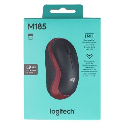 Logitech Maus M185, Wireless, rot-schwarz Optisch, 1000 dpi, 3 Tasten, Retail
